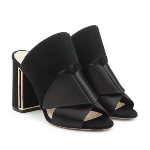 Women's Nicholas Kirkwood Nini Suede and Satin Black Heeled Mules